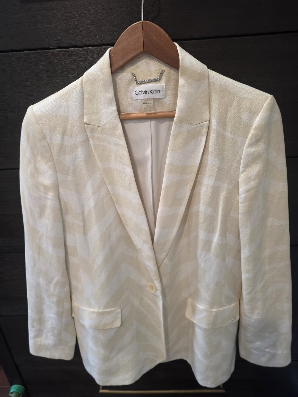 Calvin Klein Cream Patterned Women's Blazer
